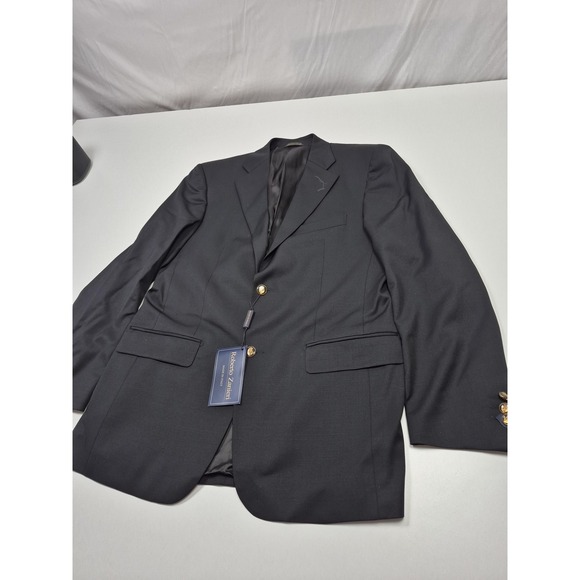 Roberto Zanieri Other - Roberto Zanieri Blazer Mens 40R Black Super 100s Wool Gold Buttons Italy NWT